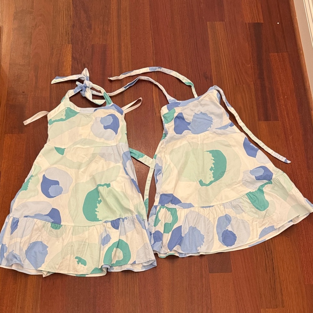 Girls shoulder tie blue and green Emily McCarthy dresses